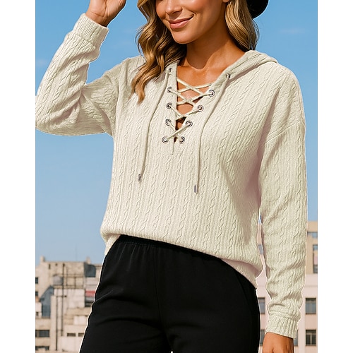 Weihnachten Damen Lässiges Sweatshirt Hoodie Langarm Oberteil Athleisure Herbst Einfarbig Mode Outdoor Reise Sportbekleidung Sportkleidung Aprikose Schwarz Burgund Image