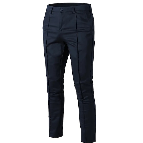 Herren Hose Chinos Faltenhose Tasche Knöpfe Einfach Komfort Formell Party Arbeit Mode Klassicher Stil Schwarz Wein Mikroelastisch Image