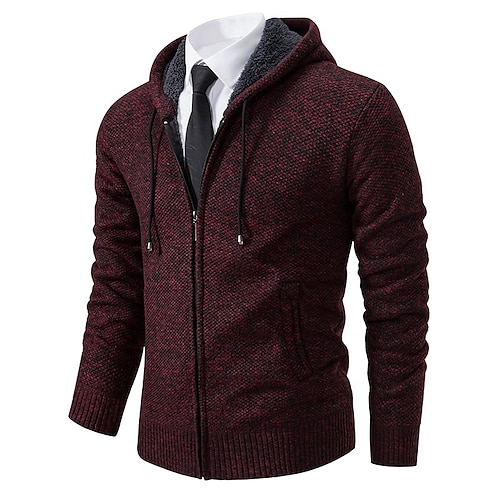 Herren Pullover Kleid Pullover Strickjacke Reißverschluss-Pullover Strickpullover Gerippt Stricken Normale Oberteile Gestrickt Gerippt Einfach Mit Kapuze Mode Schals Lässig Alltagskleidung Bekleidung Image