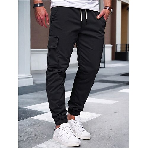 Herren Cargo-Hosen Cargo-Jogger Taktische Hose Hose Kordelzug Elastischer Bund Einfach Komfort Feuchtigkeitsableitend Volle Länge Outdoor Party Täglich Mode Streetwear Schwarz Gelb Image