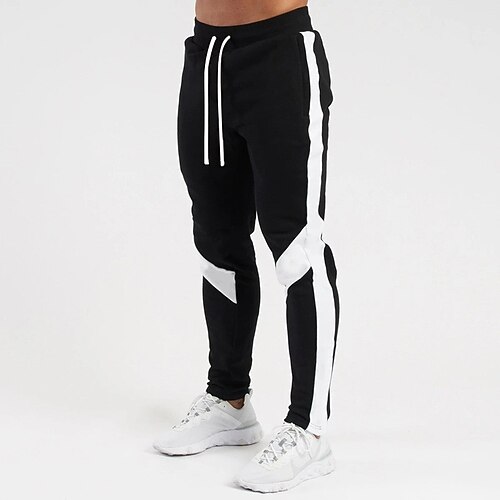 Herren Jogginghose Sporthose Aktive Hosen Hose Freizeithose Kordelzug Elastischer Bund Farbblock Feuchtigkeitsableitend Atmungsaktiv Volle Länge Outdoor Täglich Laufen Mode Klassicher Stil Schwarz Image