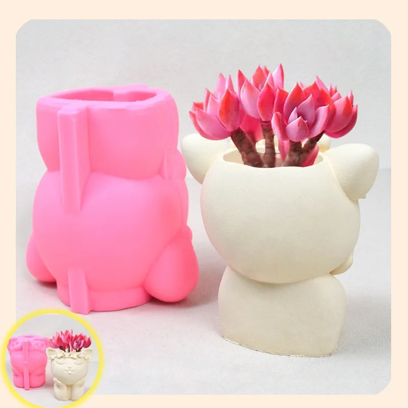 Nette Katze Blumentopf Silikon Formen Form für Gips Topf Kerze Tasse Schiff Zement Handwerk Machen Werkzeuge Neuheit Lagerung Formen Image
