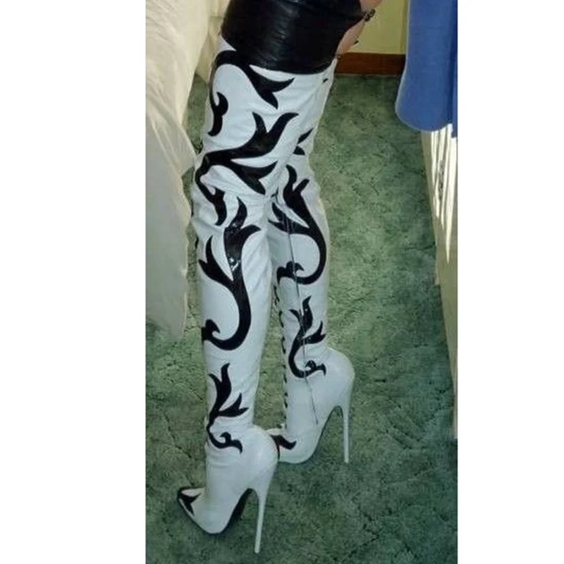 Weiß Über Knie Hohe Leder Stiefel Dünne High Heel Spitz Mode Sexy 2025, Winter Große Größe Frau Schuhe Zapatillas Mujer
