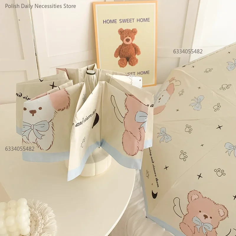 Niedlicher einfacher automatischer Regenschirm, UV-Schutz, Sonnenschirm, schwarzer Kleber, Sonnenschirm, sonniger Regen, doppelter Verwendungszweck, dreifach acht Knochen-Sonnenschirm Image