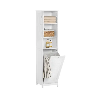 SoBuy BZR124-W Tall Bathroom Storage Cabinet with Laundry Basket – Slim Freestanding Bathroom Unit Storage Cupboard with Shelve