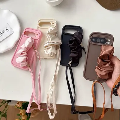 Silk Scarf Wristband Rope Phone Case For Google Pixel 7 8 9 Pro XL 7A 8A 8 9 Google Pixel 7 Pixel 8 8A Pixel 9 Pro XL Soft Cover