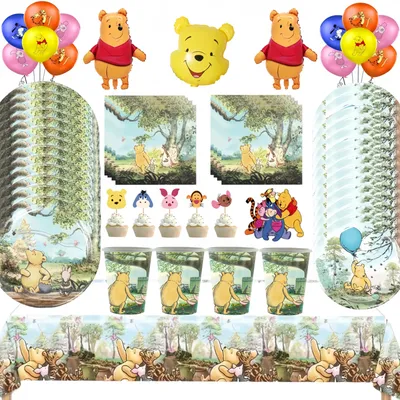Winnie Party Decorations Bear Party Tableware Plate Straws Balloons Tablecloth For Baby Shower Kids Birthday Party Supplies