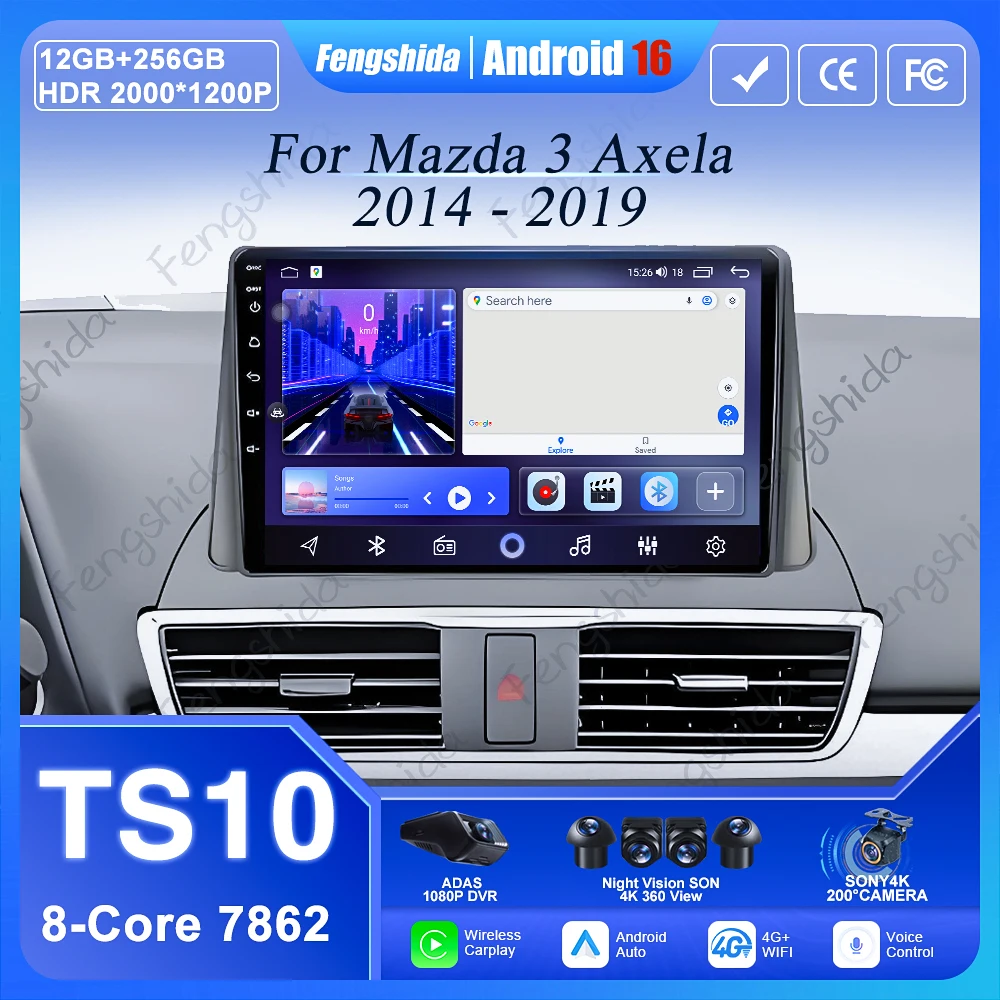 Android 14 Auto Für Mazda 3 Axela 2014 2015 2016 2017 2018 2019 Android Auto Drahtlose Carplay Navigation Bildschirm stereo Dash Cam Image