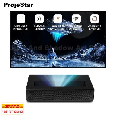 ProjeStar D068 Laser Projector 4k For Movies 630 ANSI Lumens 1080P Ultra Short Throw Home Cinema Android 11 Wifi6 UST Projectors