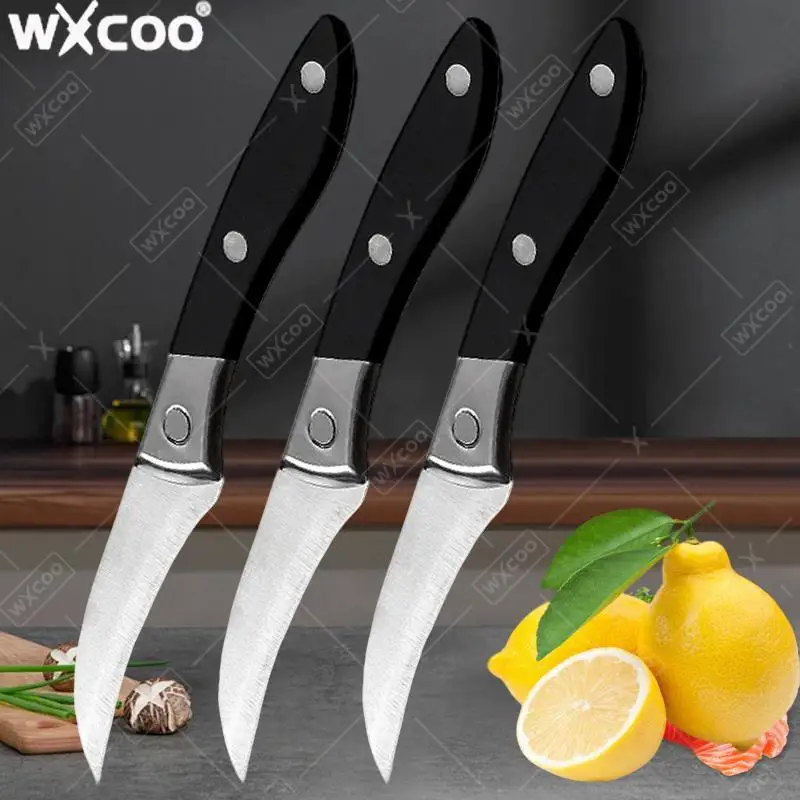WXCOO Obstschälermesser, perfekt für die Küche, Edelstahl, Gemüse, rutschfest, schwarzer Griff, Obstschälmesser Image
