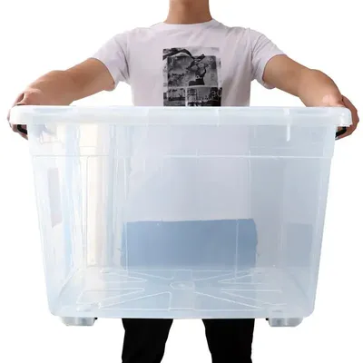 Thiened Extra Large Plastic Storage Box Transparent Moving Clothes Organizer Household Storage Box Large Capaci 60L