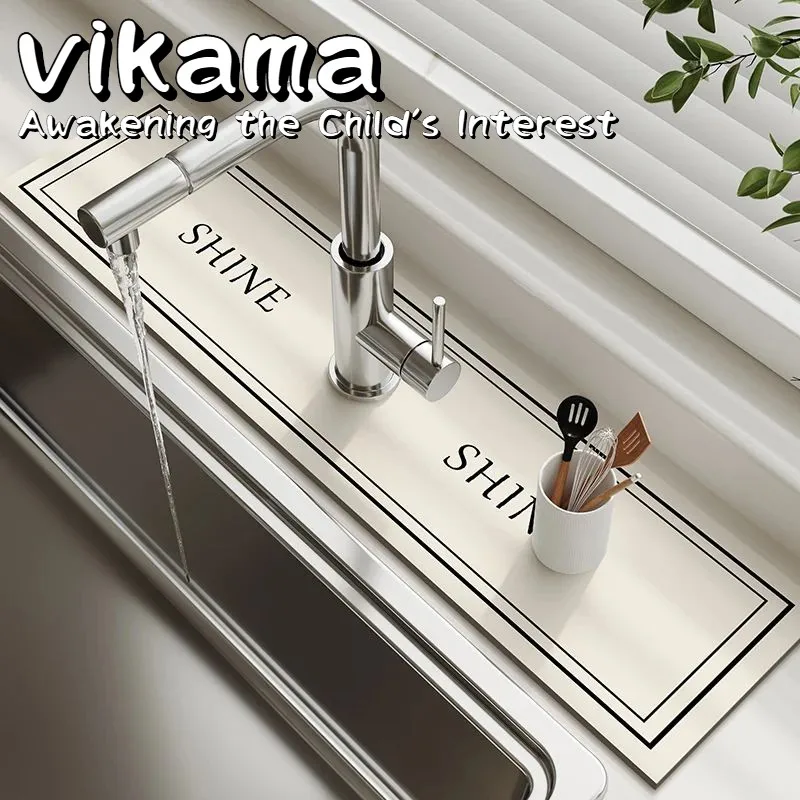 VIKAMA Kieselgur-Wasserhahnmatten, Badezimmer-Waschtisch und Küchenarbeitsplatte mit saugfähigen schmalen Matten, spritzwassergeschützter wasserdichter Teppich