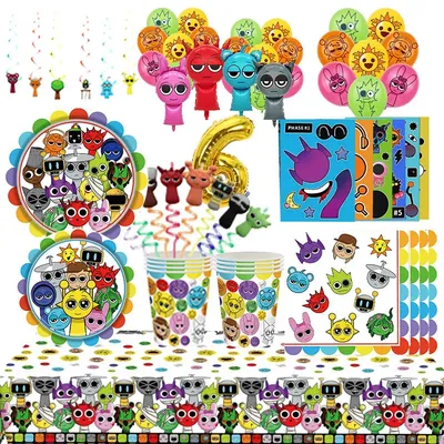 Hot Sprunki Birthday Party Decorations Sprunky Balloons Party Tableware Balloons Kids Supplies Cup Plate Kit Party Backdrop Deco