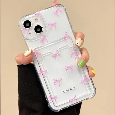 Pink Bow Design Card-Insertable Phone Case For iPhone 14 Cases iPhone 11 12 13 15 16 Pro Max XS X XR 7 8 Plus SE 2022 2020 Cover