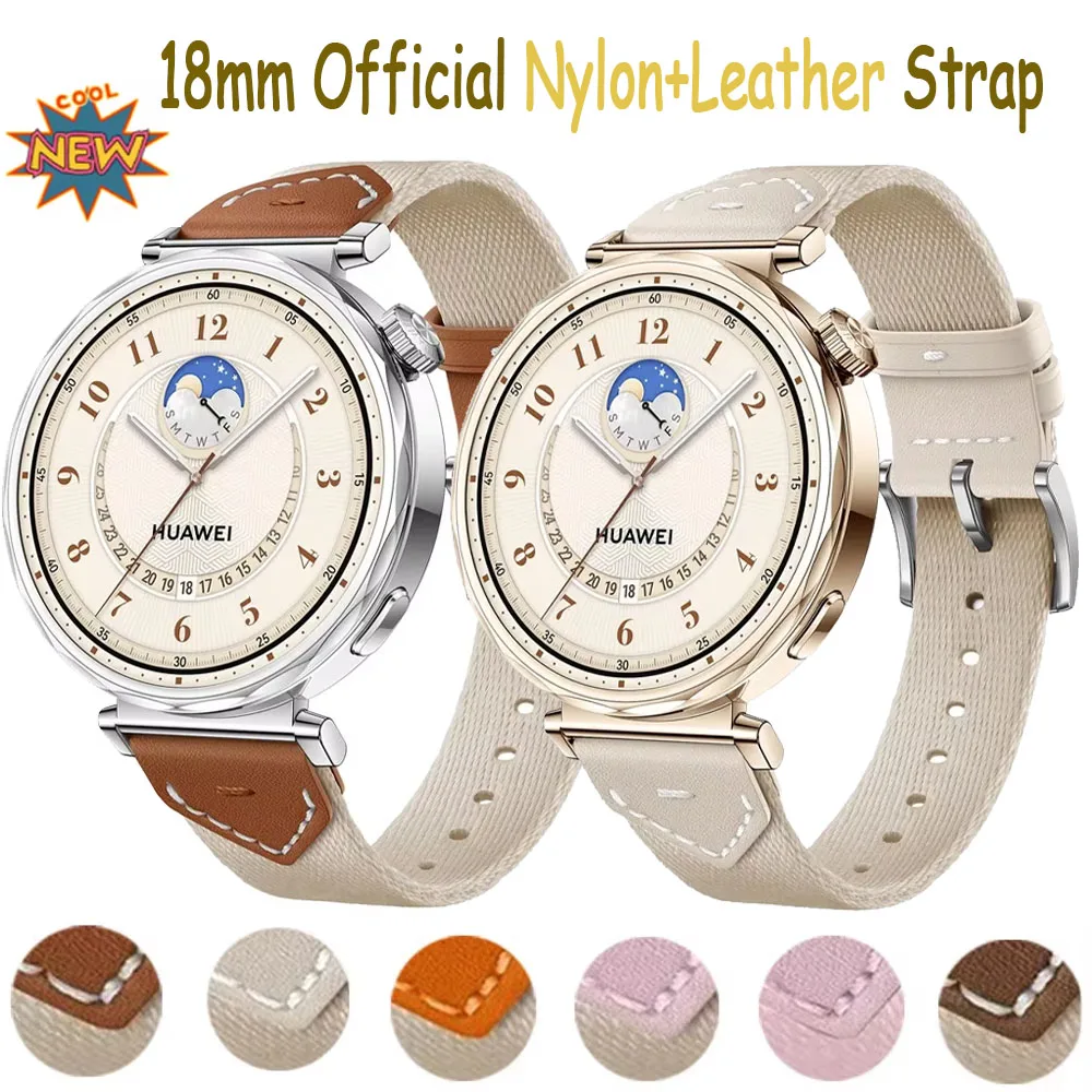 18mm Offizielles Nylon + Lederarmband für Huawei Watch GT5/GT4 41mm Damen Bequemes geflochtenes Armband für Huawei Watch GT5 Pro 42mm Image