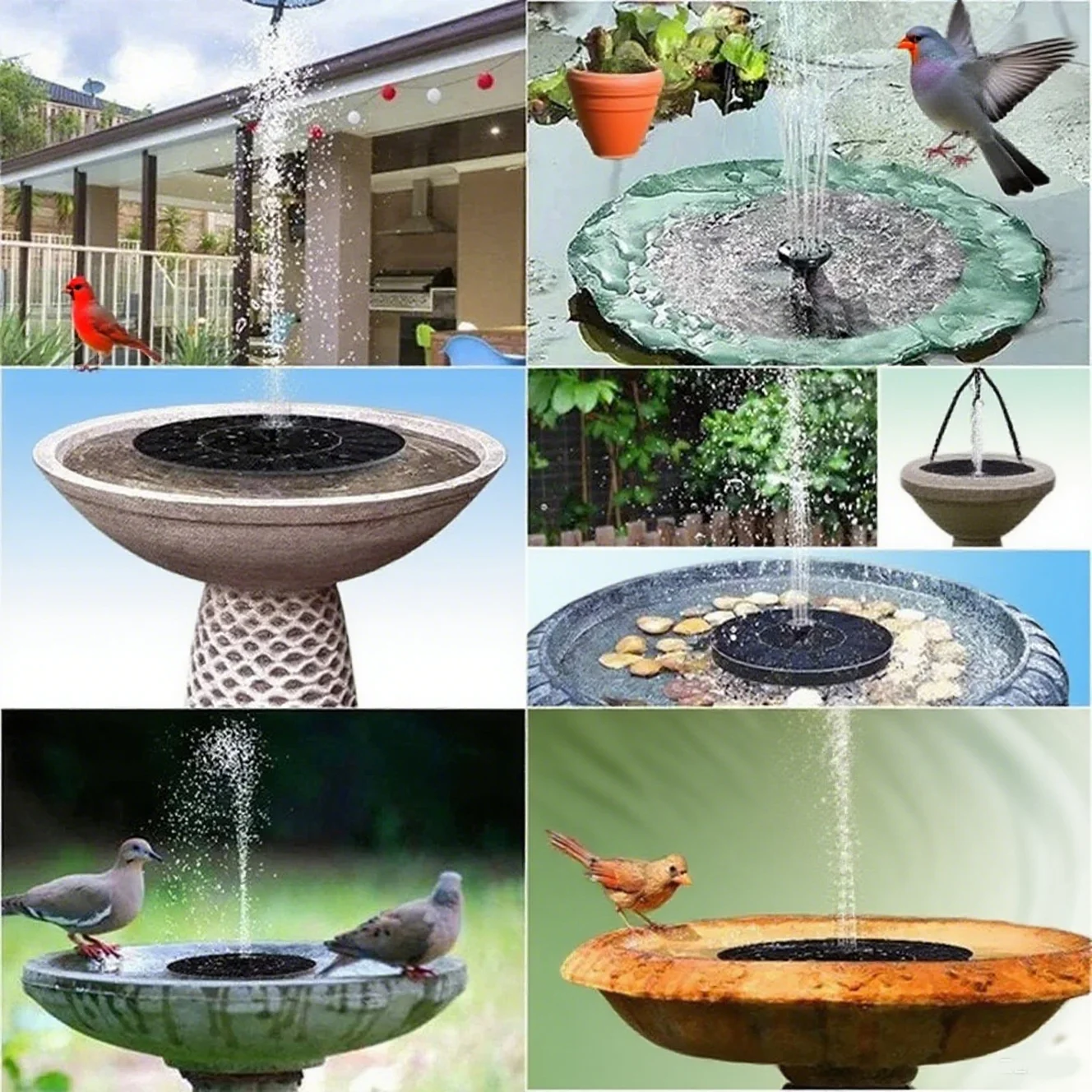 13 cm, 16 cm, 18 cm Solar-Brunnenpumpen – perfekt für Garten-Vogelbäder, Teiche im Freien, kleine Pools. Schwimmendes Design mit 8 Düsen Image