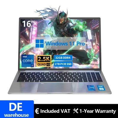 Laptop 16-Zoll 13. Generation Intel i7-13620H 32 GB DDR4 + 1 TB SSD 2,5 K IPS 120 Hz Face Unlock Notebook WiFi6 Gaming-Computer