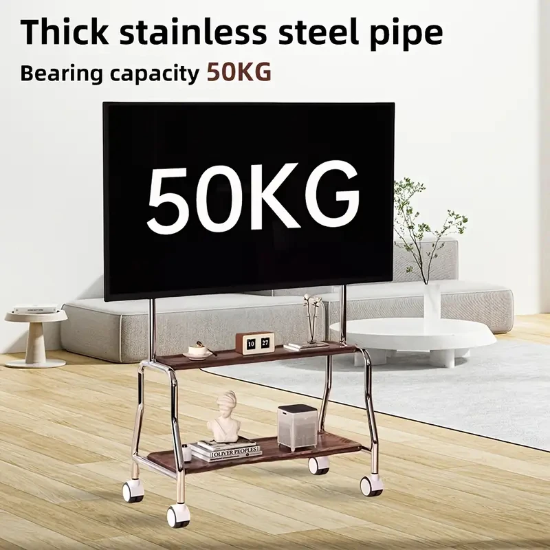 1 Stück verstellbarer TV-Ständer aus Edelstahl, mobiler TV-Wagen, passend für 32–75-Zoll-Bildschirme, VESA 600 x 400 mm, für LED-LCD-Flach, max. 110 Pfund Image