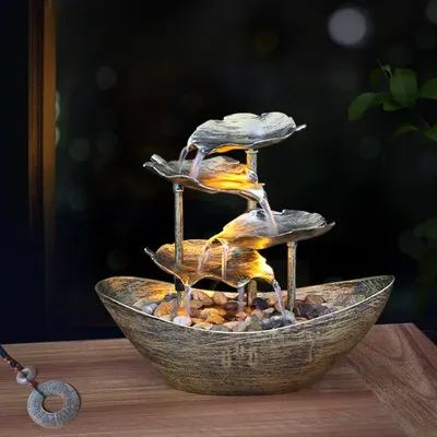 Tabletop Waterfall Fountain - Indoor Decor with Sailing Lotus Leaf, Electric Pump Included, Soothing & Calming Home Accessory