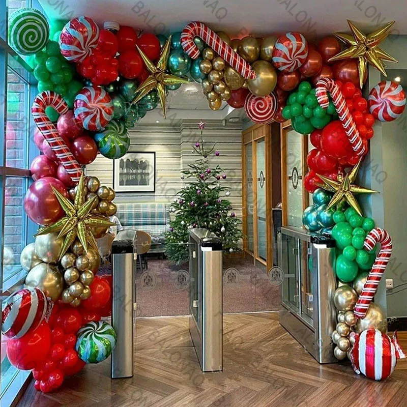Weihnachten rot grün Ballon Girlande Bogen Kit Folie Zuckerstange Luftballons mit Chrom Gold Luftballons für Weihnachtsfeier Dekorationen Image