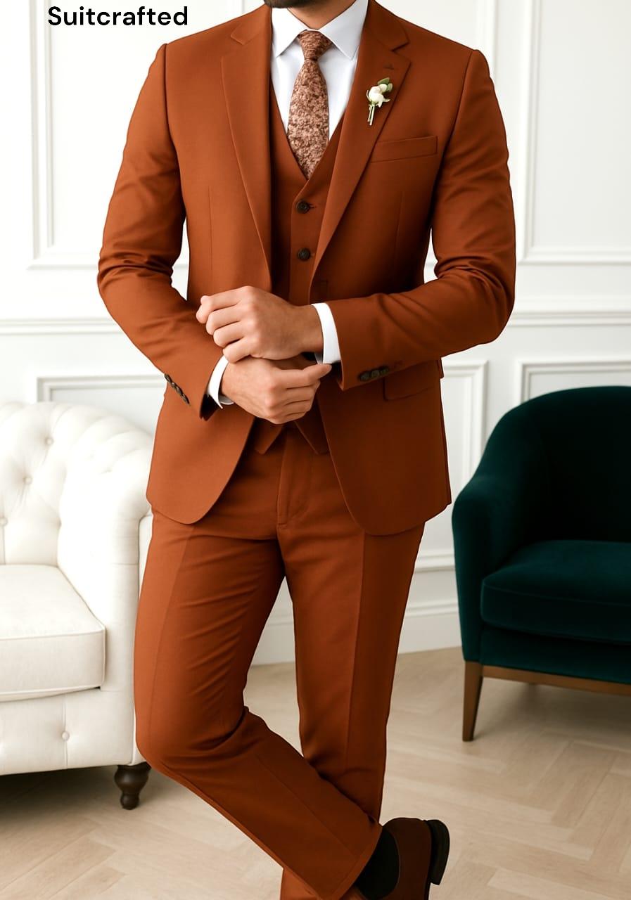Abito arancione da uomo - Abito da uomo - Abito da sposo - Abito da sposo da uomo - Abito arancione ruggine - Abito slim fit - Abito da sposo - Abito