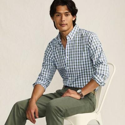 Buttondown Ultimate Shirt, Tailored Fit, Men, size: 34-36, regular, Green, Spandex/Cotton-blend/Poly-blend, by Lands' End