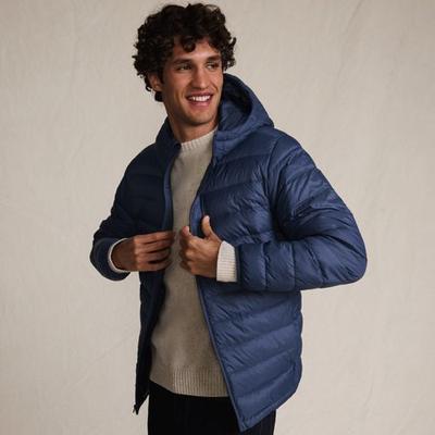 Wanderweight Down Ultralight Packable Hooded Jacket, Men, size: 34-36, regular, Blue, Polyester/Nylon, by Lands' End