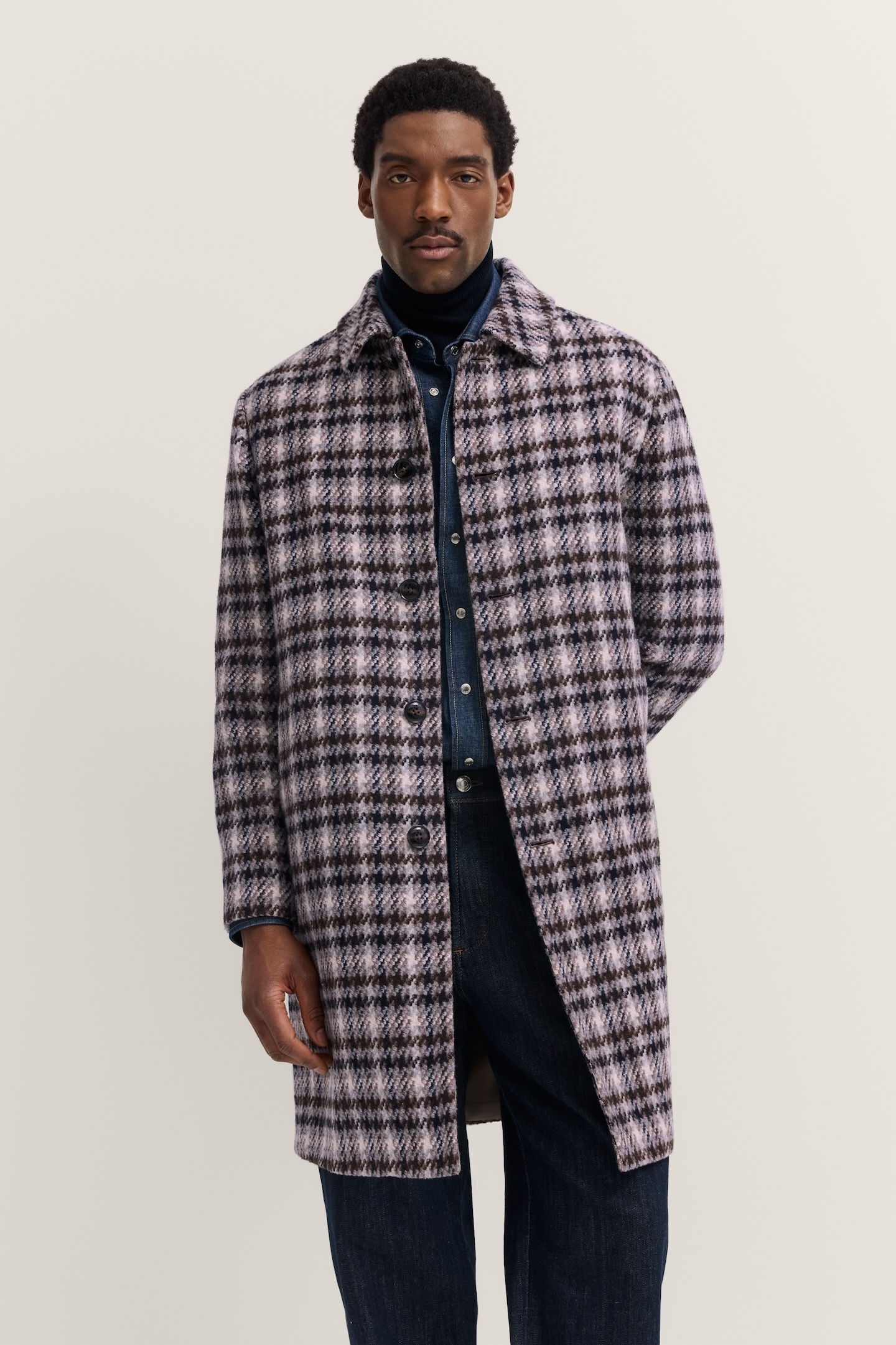 Langmantel BUGATTI "Wollmix", Herren, Gr. 50, grau (250, grau), 60% Wolle, 30% Polyester, 10% sonstige Fasern, kariert, normal, normaler Saum, Mäntel, kariert mit Umlegekragen und Modern Fit