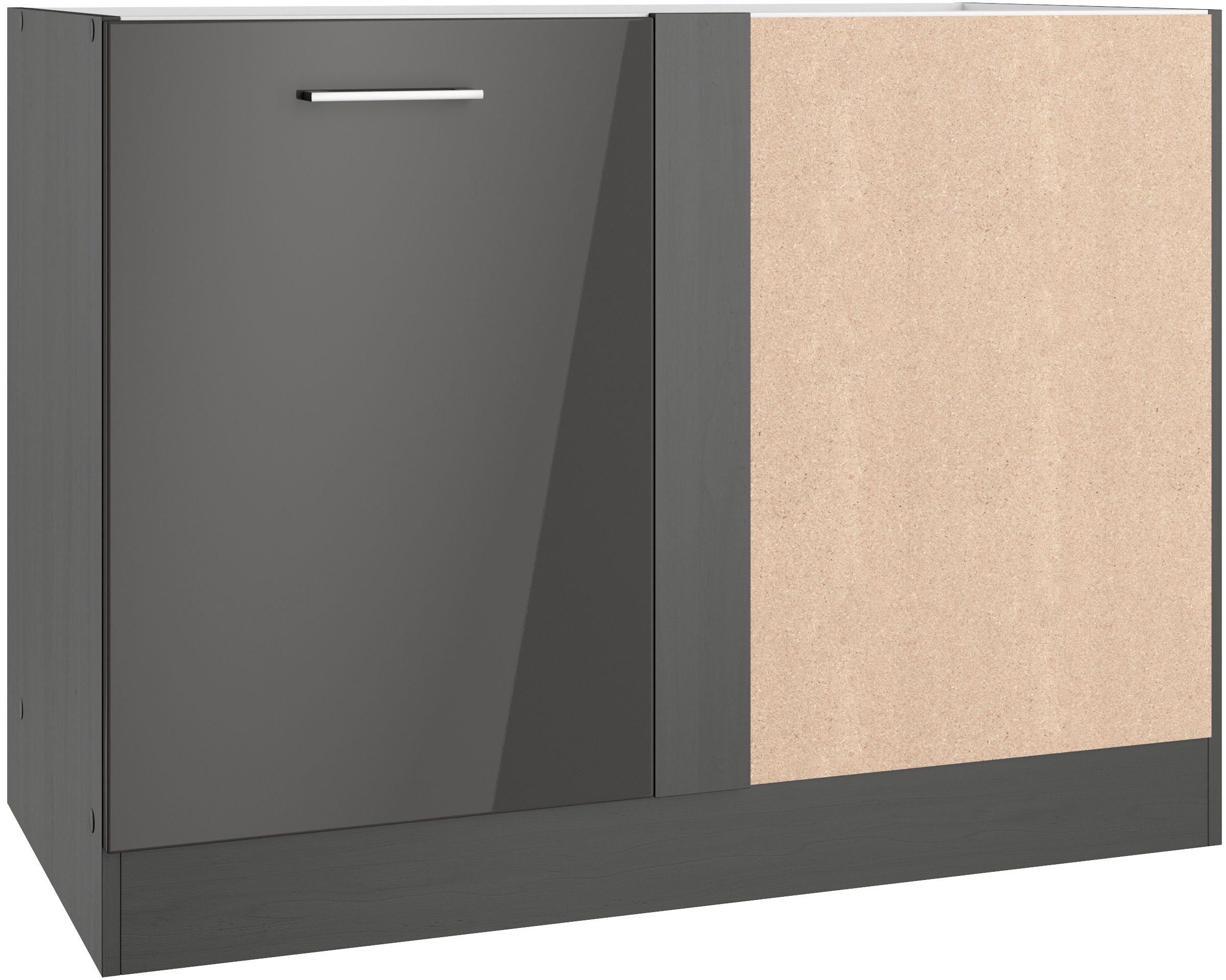 Eckunterschrank KOCHSTATION "KS-Milan", grau (grau hochglanz), B:110cm H:82cm T:60cm, MDF, Schränke, Eckunterschrank, Eckunterschrank 110 cm, matte oder hochglänzende Fronten
