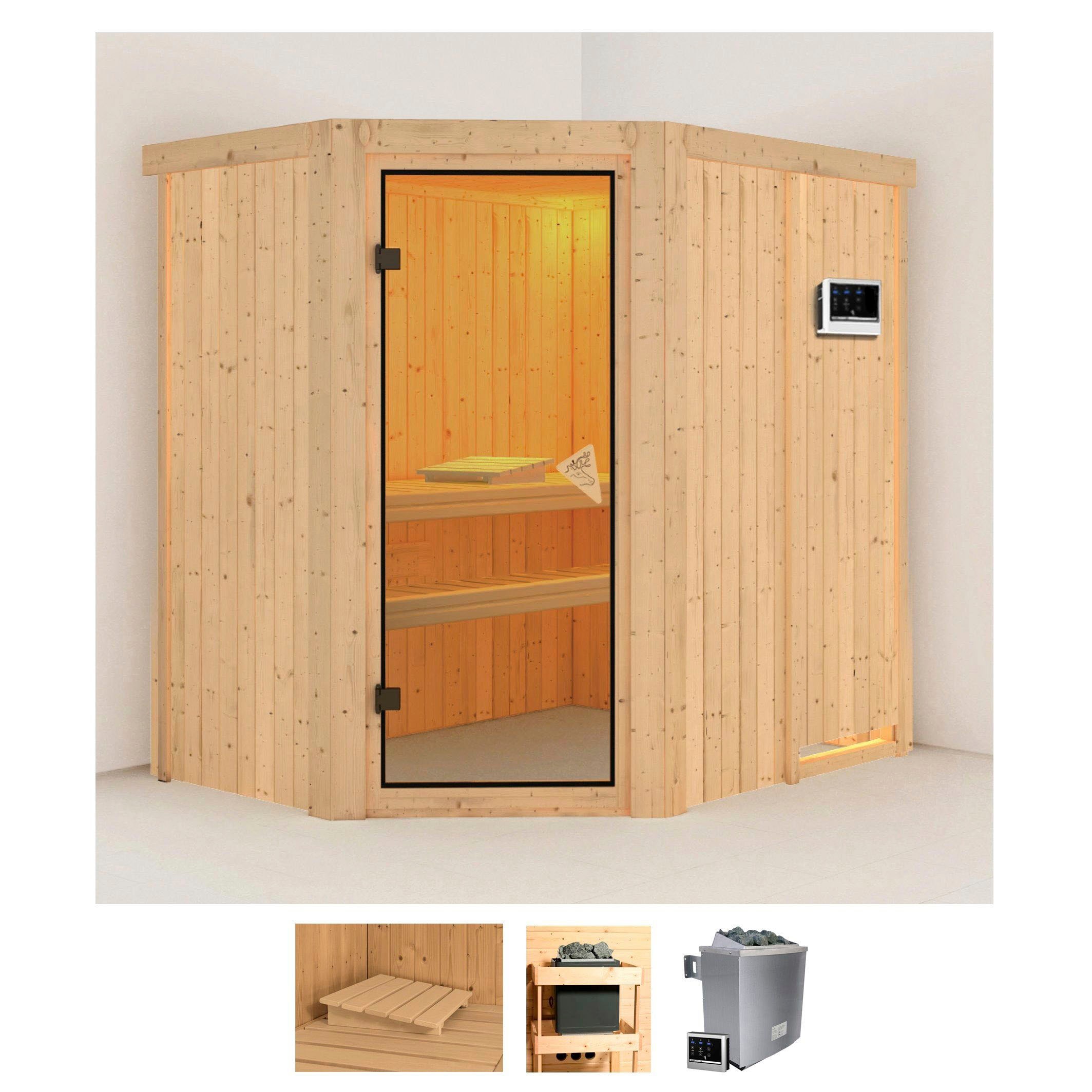 Sauna KARIBU "Clara", beige (naturbelassen), Saunaofen, externe Steuerung, 9 kW, Saunen, 9 KW-Ofen mit externer Steuerung Image