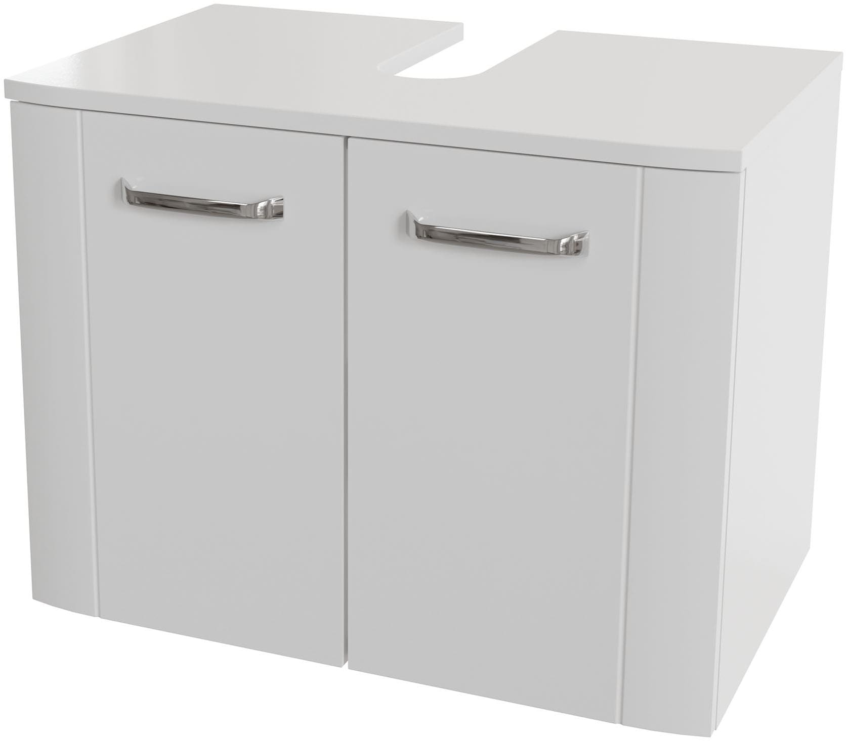 Waschbeckenunterschrank SAPHIR "Waschbeckenunterschrank Serie 3006, 2 Türen, Siphonausschnitt, 60cm", weiß, B:60cm H:46,6cm T:38cm, Holzwerkstoff, Schränke, Waschbeckenschrank inkl. Türdämpfer, Griffe in Chrom Glanz Image
