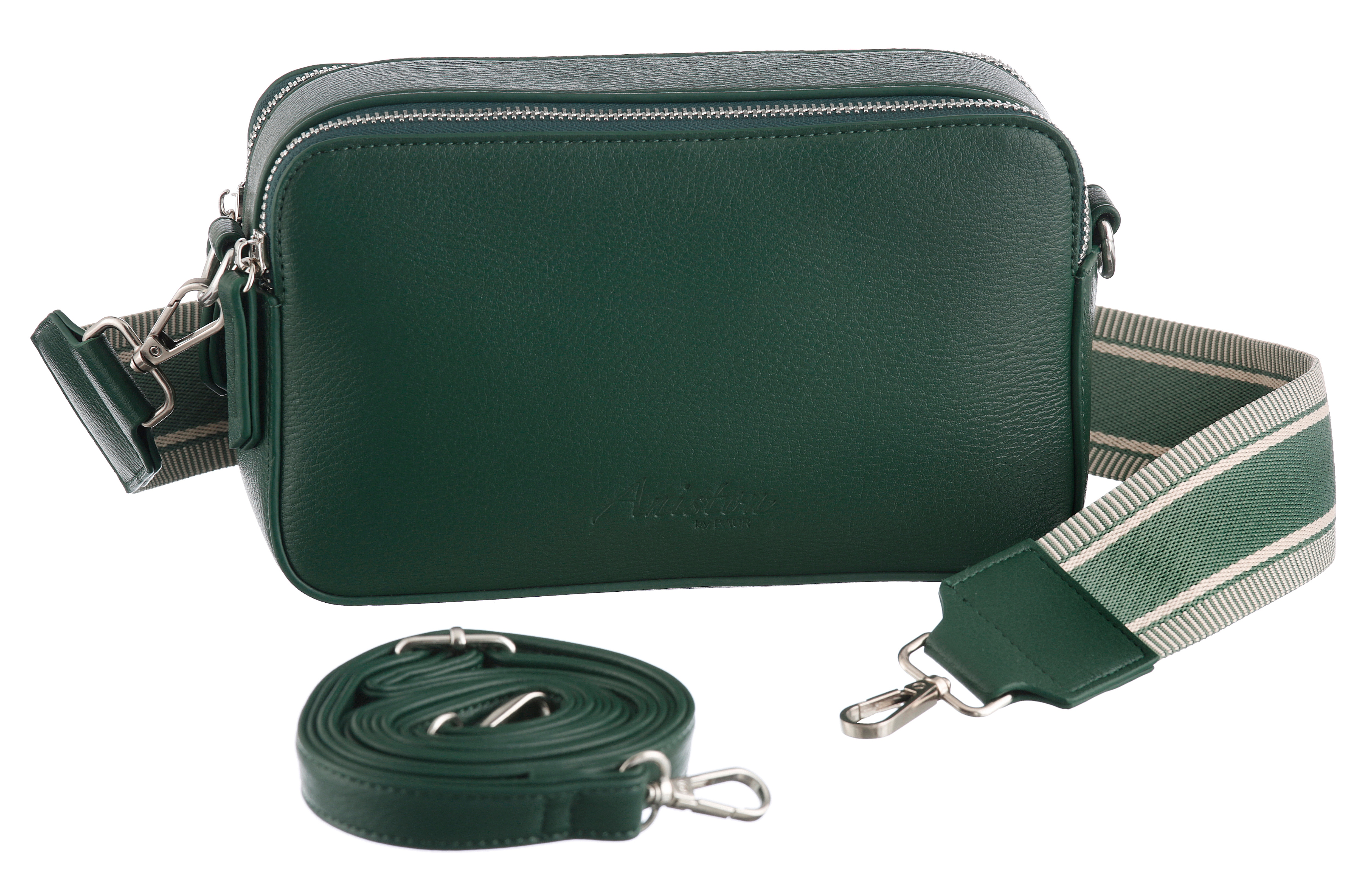 Umhängetasche ANISTON ACCESSOIRES "Vera", Damen, Gr. B/H/T: 22cm x 13cm x 7cm, grün (dunkelgrün), Polyurethan (PU), unifarben, Taschen Umhängetasche, Handtasche, Citybag, Tragetasche, Boxbag