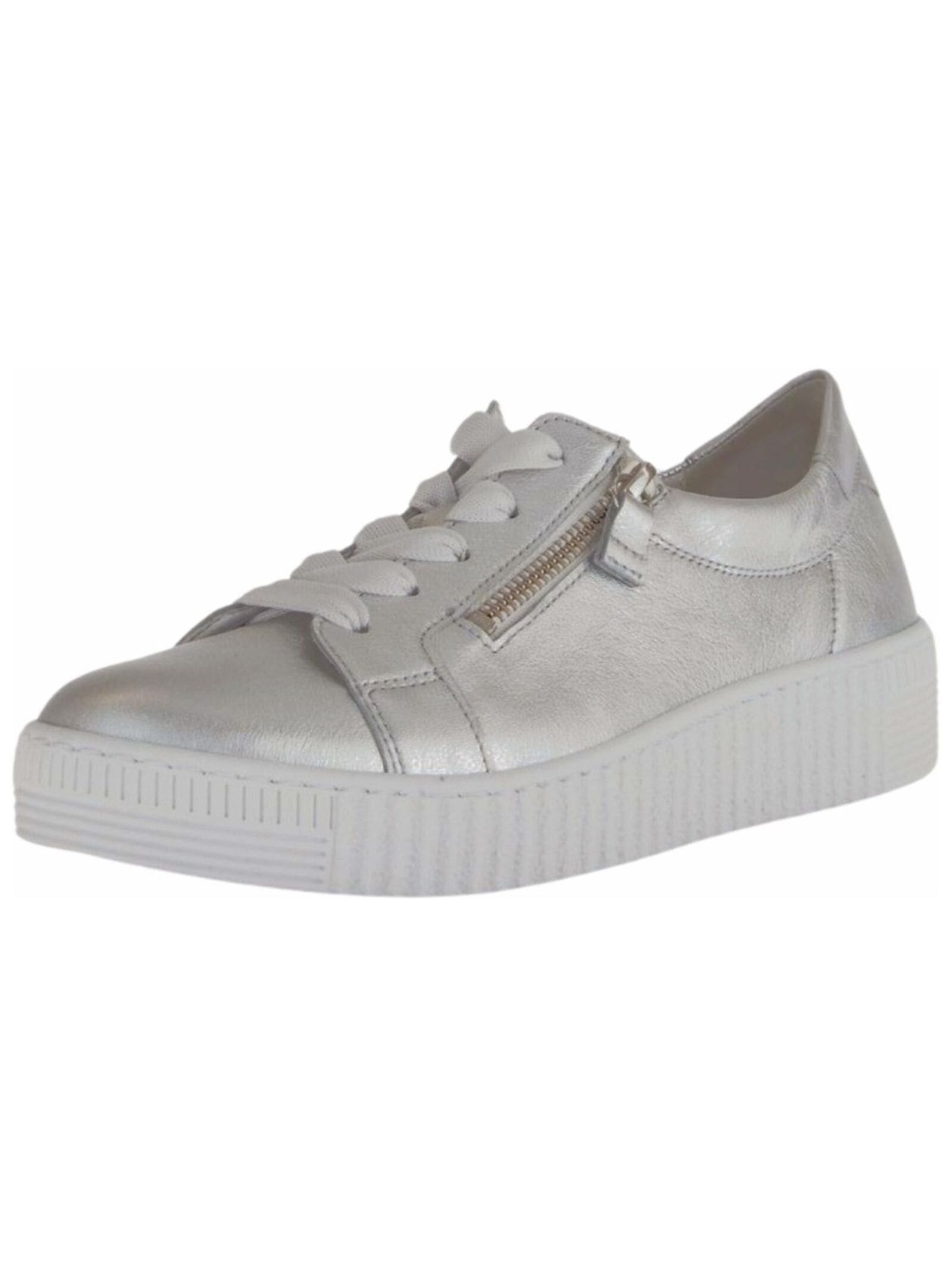 Sneaker GABOR "Gabor Sneaker Leder", Damen, Gr. 38, silber, Leder, Schuhe Sneaker