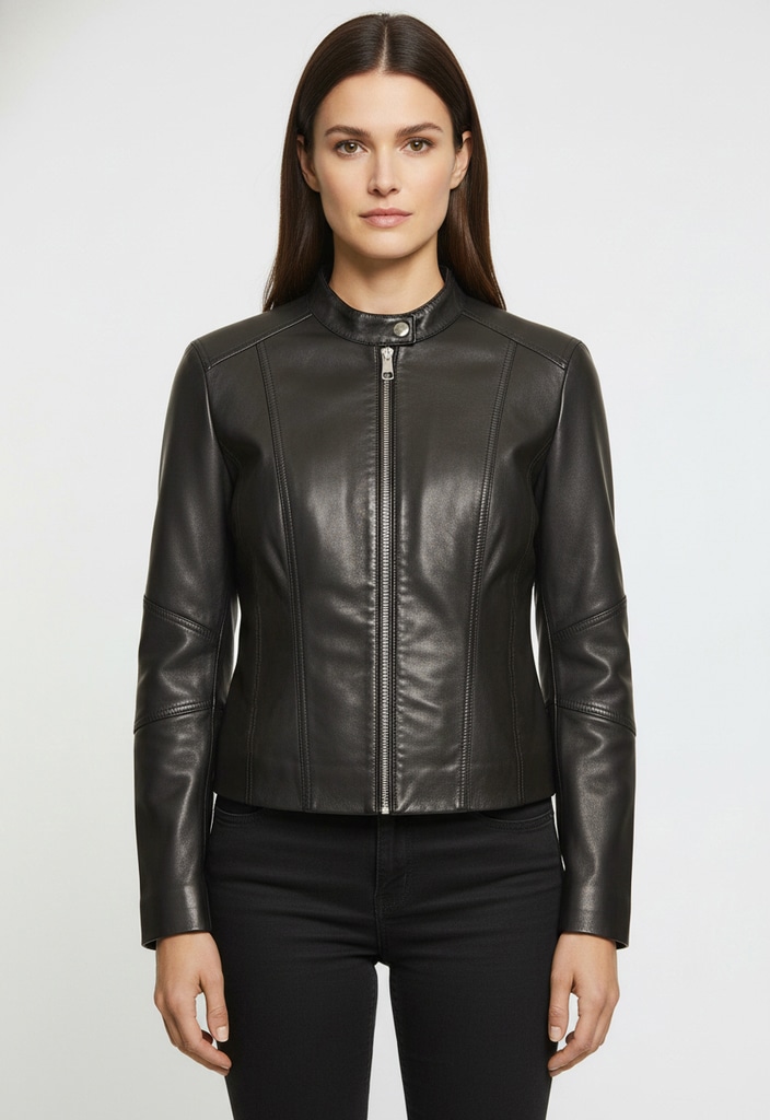 Lederjacke BOSS ORANGE "Saleste Premium Damenmode", Damen, Gr. 34, schwarz (schwarz 001), Obermaterial: 100% Lammleder, unifarben, regular fit, mit Reißverschluss, Jacken, aus fein genarbtem Leder