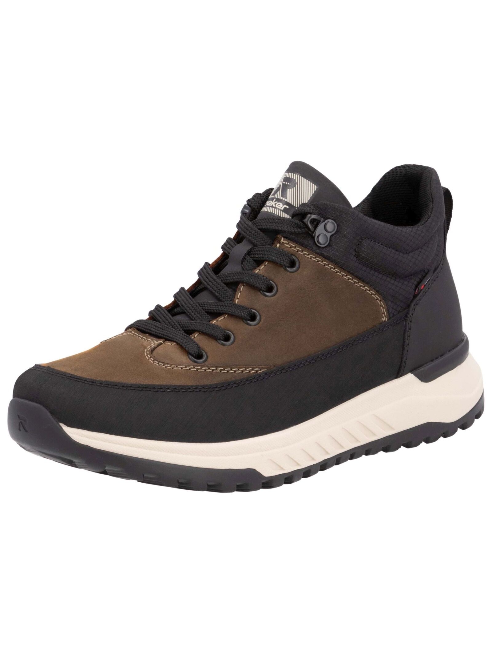 Sneaker RIEKER "Rieker Sneaker Lederimitat", Herren, Gr. 43, schwarz (schwarz, braun), Lederimitat, Schuhe Sneaker