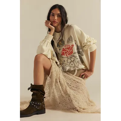 We The Free Palm Spring Turtleneck Graphic Pullover at Free People in Ivory Combo Rose, Size: Medium