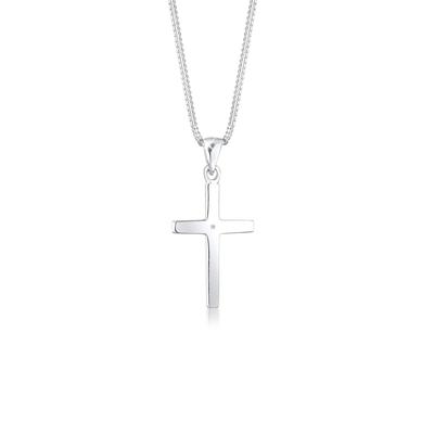 Collierkettchen ELLI DIAMONDS "Kreuz Glaube Diamant (0.005 ct) Basic 925 Silber", silber, Halsketten, Damen, 45, 0.005 ct mit Diamanten, Silber 925 (Sterlingsilber), L: 45cm Image