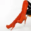 LAIGZEM Damen-Overknee-hohe Plateau-Stiefel mit Nieten und Ketten, seitlicher Reißverschluss, hoher Absatz, hohe Stiefel, Unisex-Schuhe, Damen, große Größe 34, 47, 52,