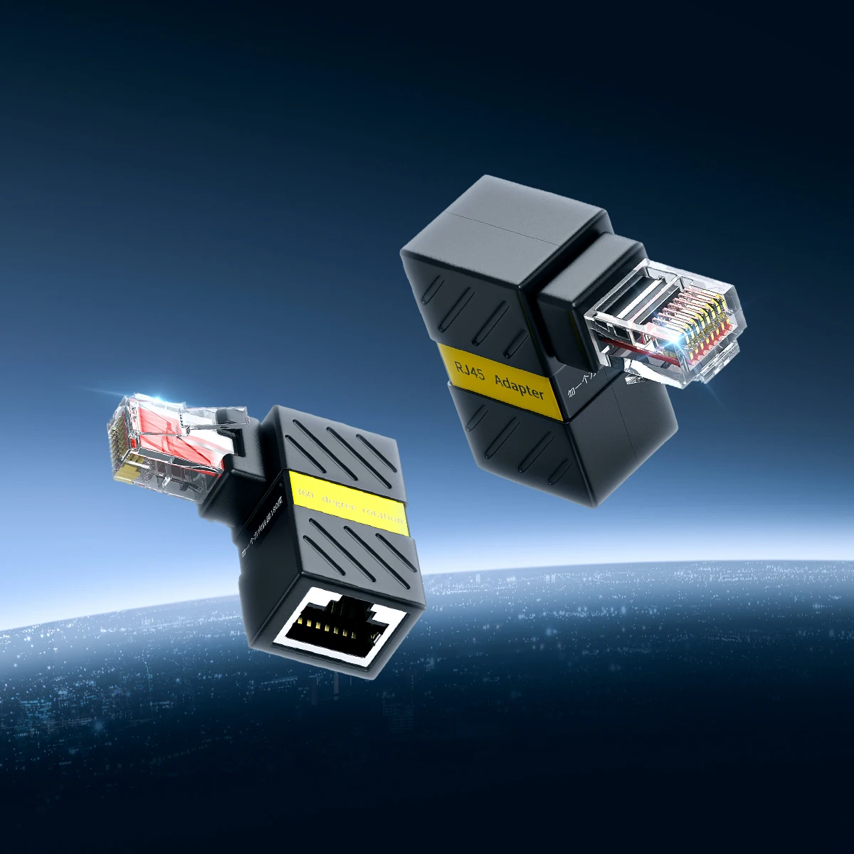 Universeller 360 drehbarer Netzwerkstecker RJ45-Gigabit-Adapter 90 Grad rechtwinkliger Ellenbogenstecker Stecker auf Buchse Konverter RJ45 Image