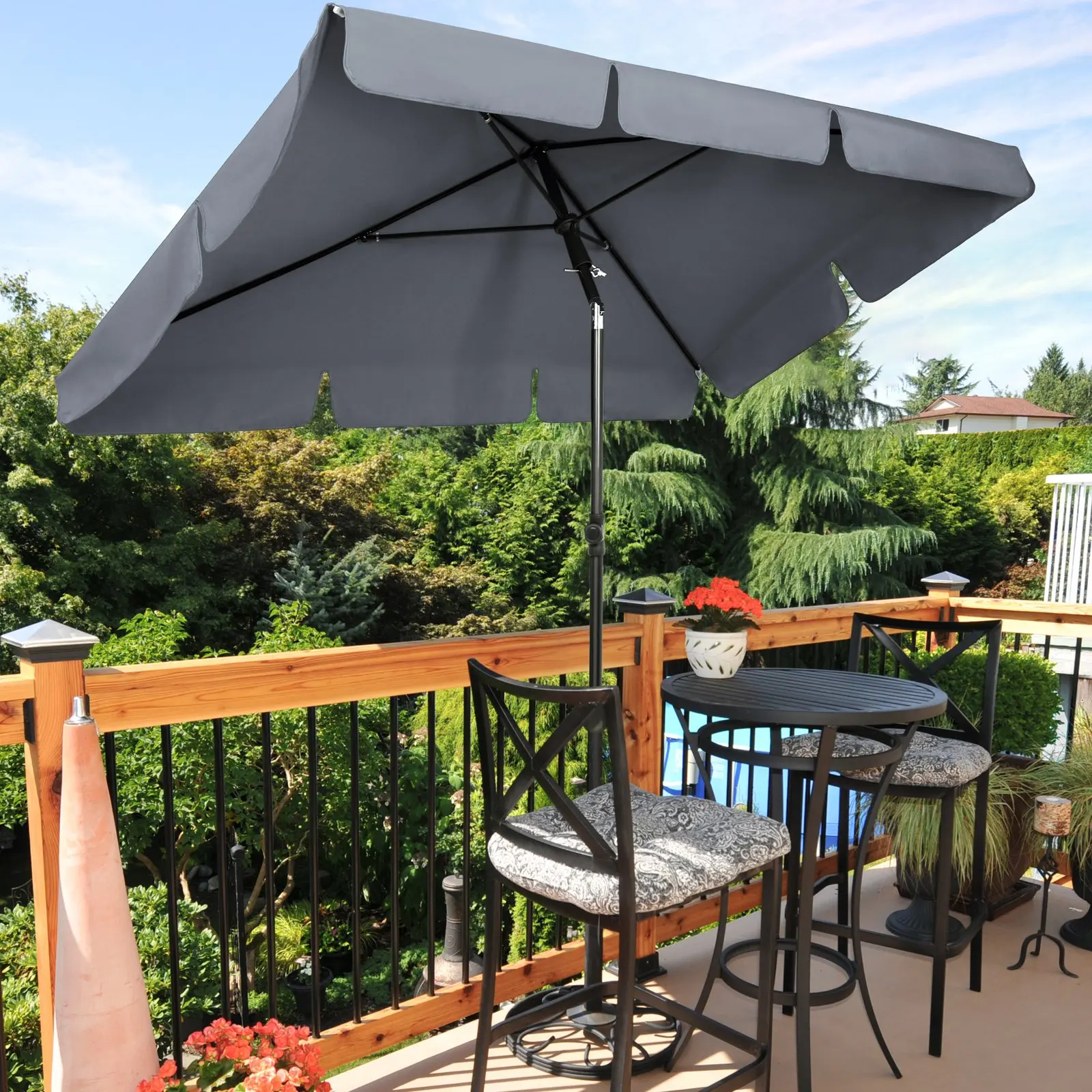 200 x 125 cm rechteckiger Sonnenschirm, faltbarer Gartenschirm, Marketenschirm, Terrassenschirm, UV 50+ Sonnenschutz, 180 g/m2, Grau Image