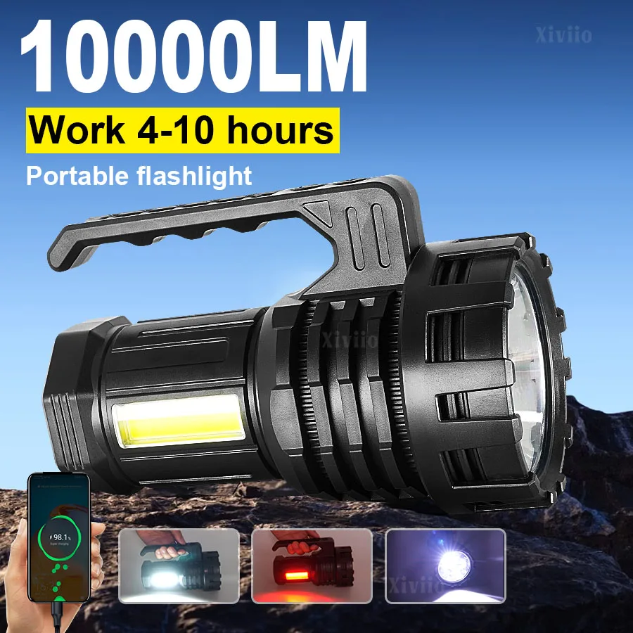 10000LM wiederaufladbare Hochleistungs-LED-Taschenlampen, extrem lange Beleuchtungsentfernung, Suchscheinwerfer, helle, leistungsstarke Laternen-Taschenlampen Image