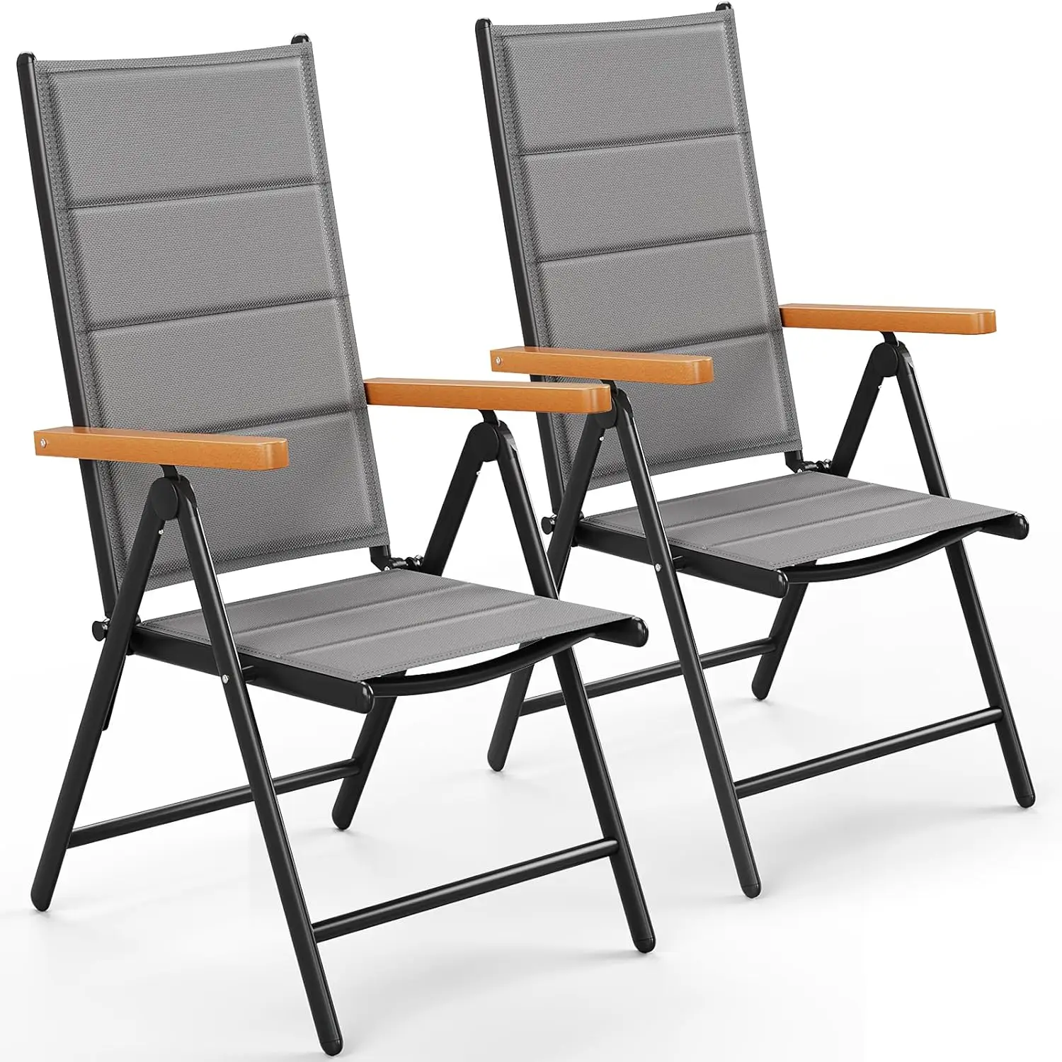 Premium-Set mit 2 Aluminium-Gartenstühlen, klappbare Balkonstühle mit hoher Rückenlehne, 7-fach verstellbar, wetterfest, Tragfähigkeit 150 kg