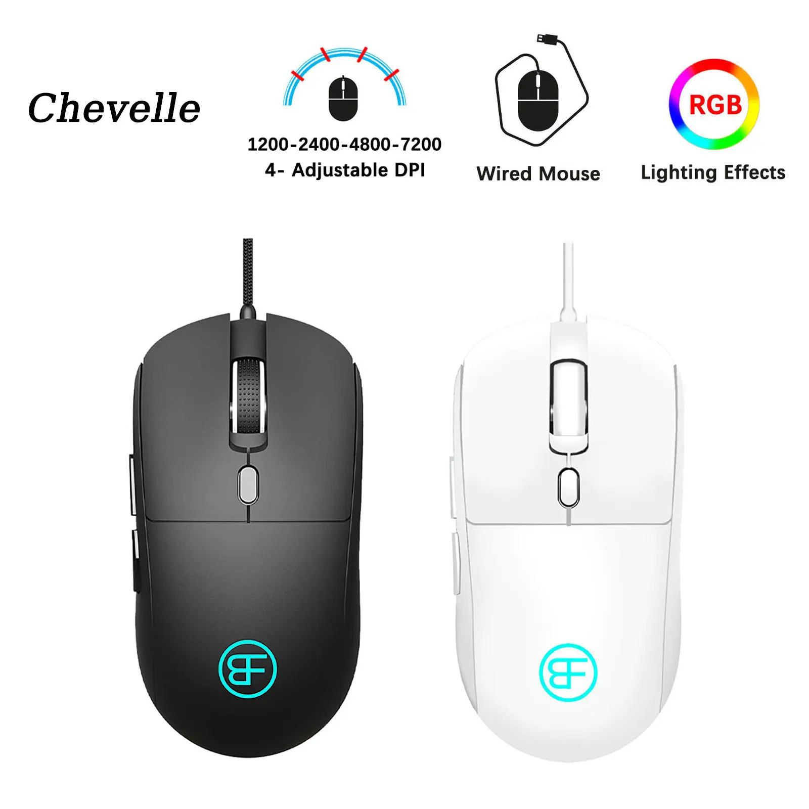 Verbesserte RGB-Gaming-Maus, 4 DPI-Stufen (1200/2400/4800/7200), 6 Tasten, kabelgebundene optische Maus, 300 IPS, für PC, Laptop, Computerspiele Image