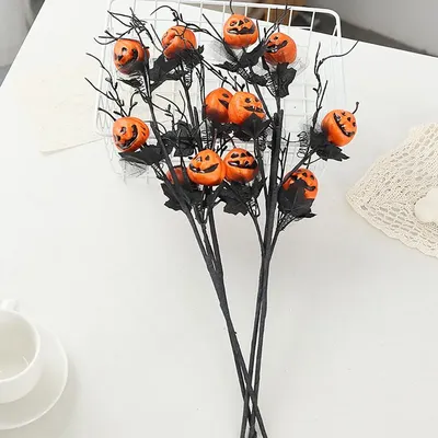 1/2/3Pcs Halloween Pumpkin Branch Spooky Black Artificial Tree Branch Holiday Party Fake Plants Pick Home Decoration
