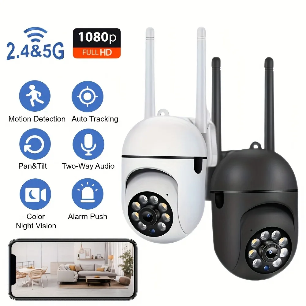 Ease Life APP 5G 2PCS 2-Farben-Version Überwachungskamera Farbe Nachtsicht Motion Tracking Indoor Outdoor Sicherheit Y108-Schwarz Image