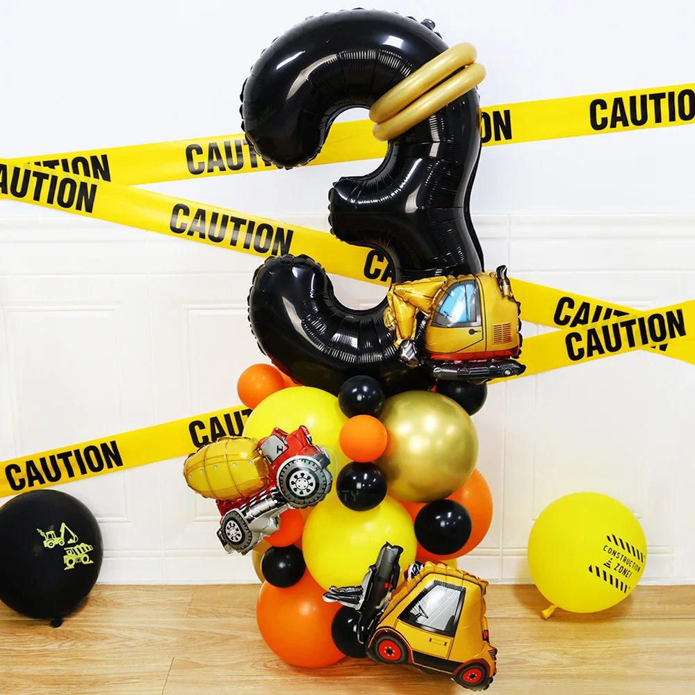 28 teile/satz Bau Thema Alter 32 zoll Anzahl Lkw Bagger Turm Mit Schwarz Ballon Geburtstag Party Dekorationen Lieferungen Image