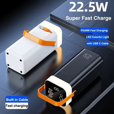 PD 22,5 W Schnelllade-Powerbank 50000 mAh mit USB-C-Kabel, tragbares Ladegerät, externer Akku für iPhone Xiaomi Samsung Huawei