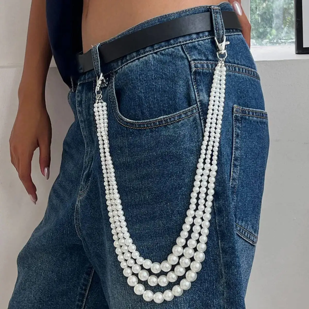 IngeSight.Z Hip Hop Multilayer Imitation Perle Hosen Taille Gürtel Schlüsselbund Frauen Mode Hosen Kette Straße Schmuck Zubehör Image