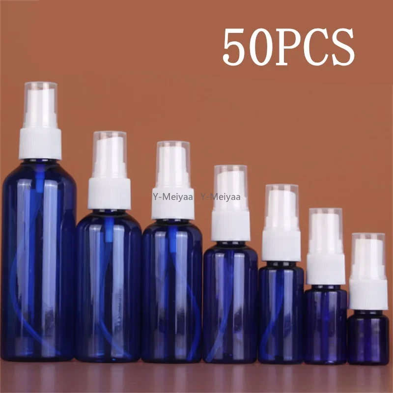 50PCS Blau PET Kunststoff Parfüm Flasche Nachfüllbare Flasche Zerstäuber Leere Spray Flasche Feinen Nebel Alkohol Flasche 10/20/30/50/100ml Image