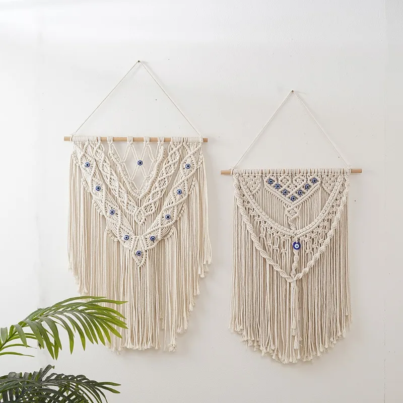 Handgewebter Wandteppich zum Aufhängen, böhmisches Dekor mit bösem Blickmuster für Wohnzimmer, Schlafzimmer, Heimdekoration, künstlerisches Weben Image